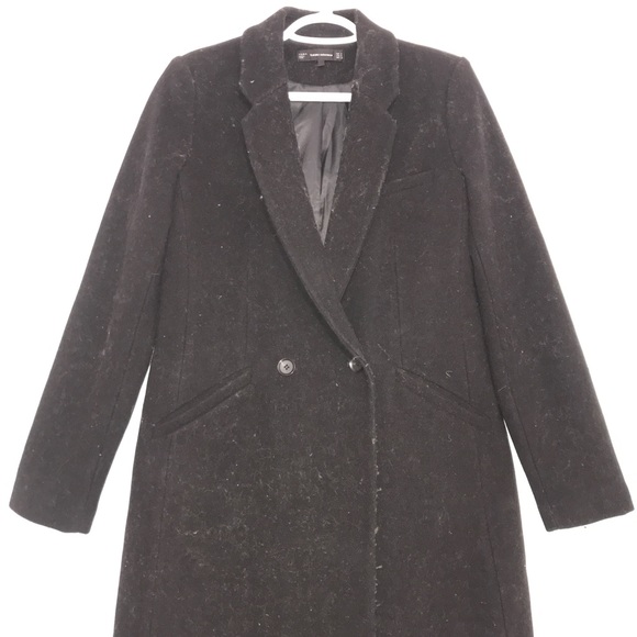 Zara Black Classic Wool Buttoned Long Trench Coat - Picture 4 of 16